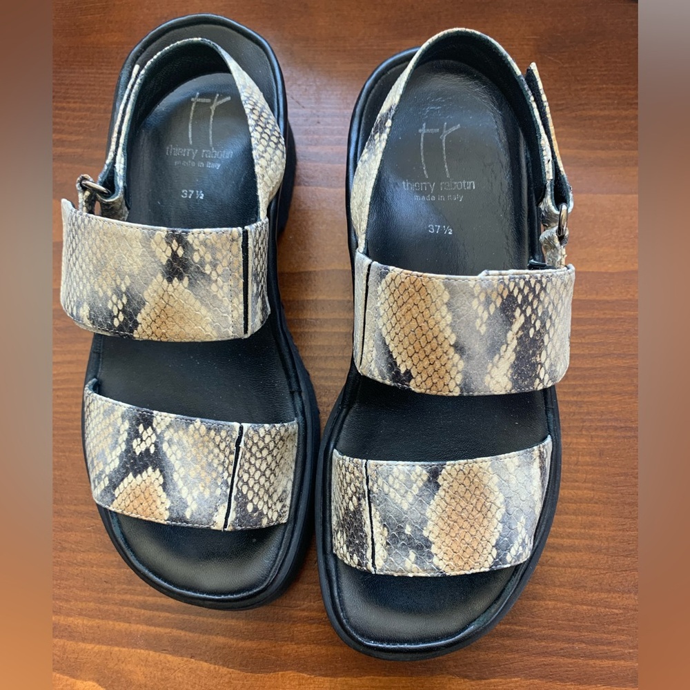 Thierry Rabotin Barely Worn Barton Black and Snakeskin Sandals